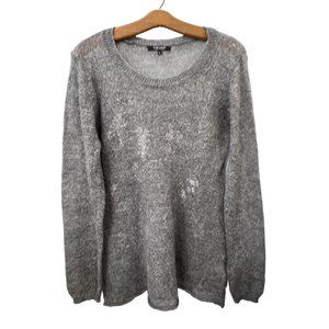 Twins Long Sleeve Pullover Sweater Womens L Gray Knit Wool Mohair Blend Metallic